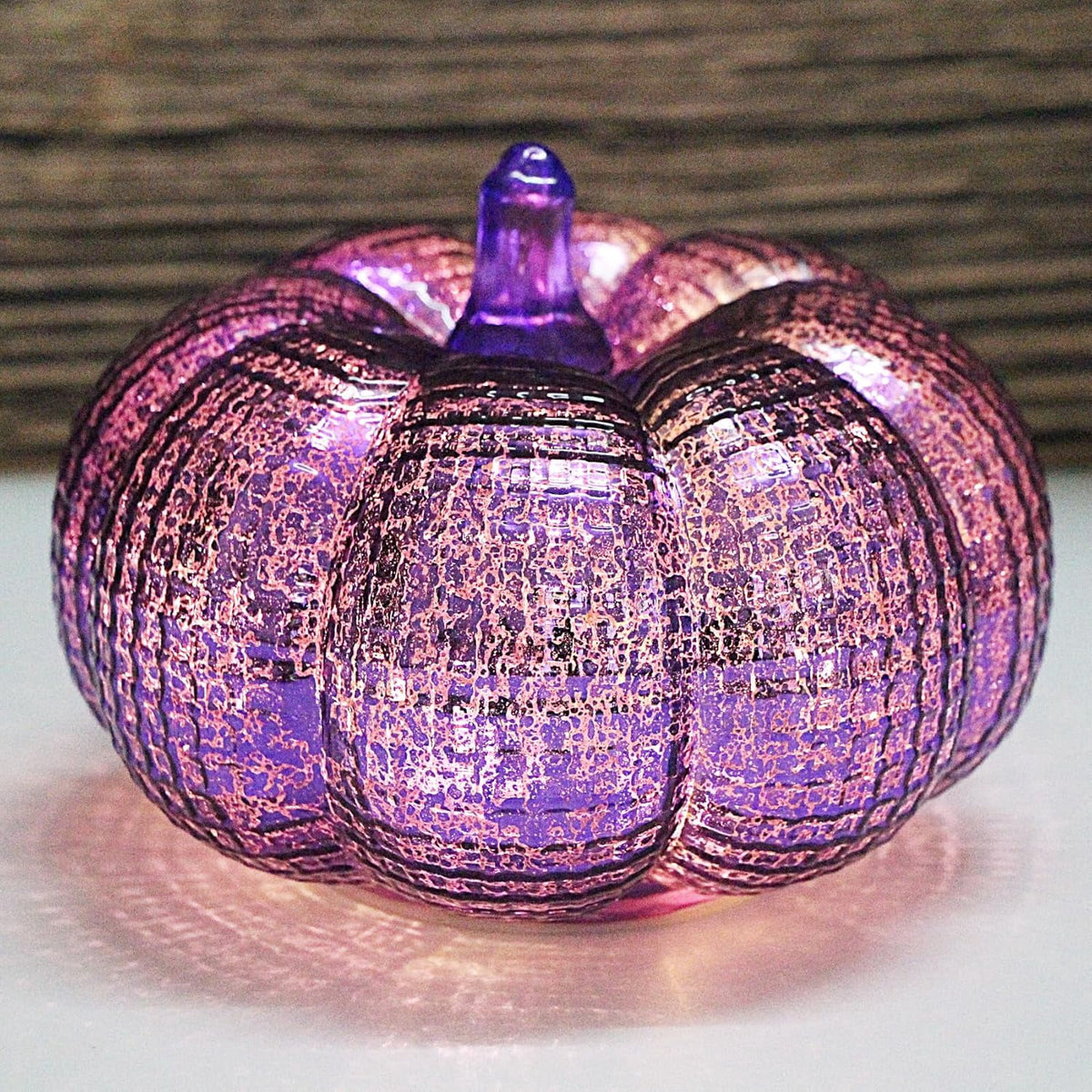 Mercury Glass Pumpkin Lights with Timer, Battery Operated Led Pumpkin Lights for Halloween Fall,Thanksgiving Rustic Decor (Rosegold Leafy, 11")