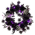 24 in. Artificial Bad to the Bone Halloween Wreath, 30 Purple LED Lights, Battery Operated, Timer