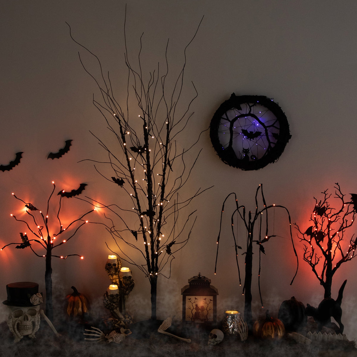 Northlight Pre-Lit Halloween Branch Tree with Bats - 50" - Black - LED Warm White