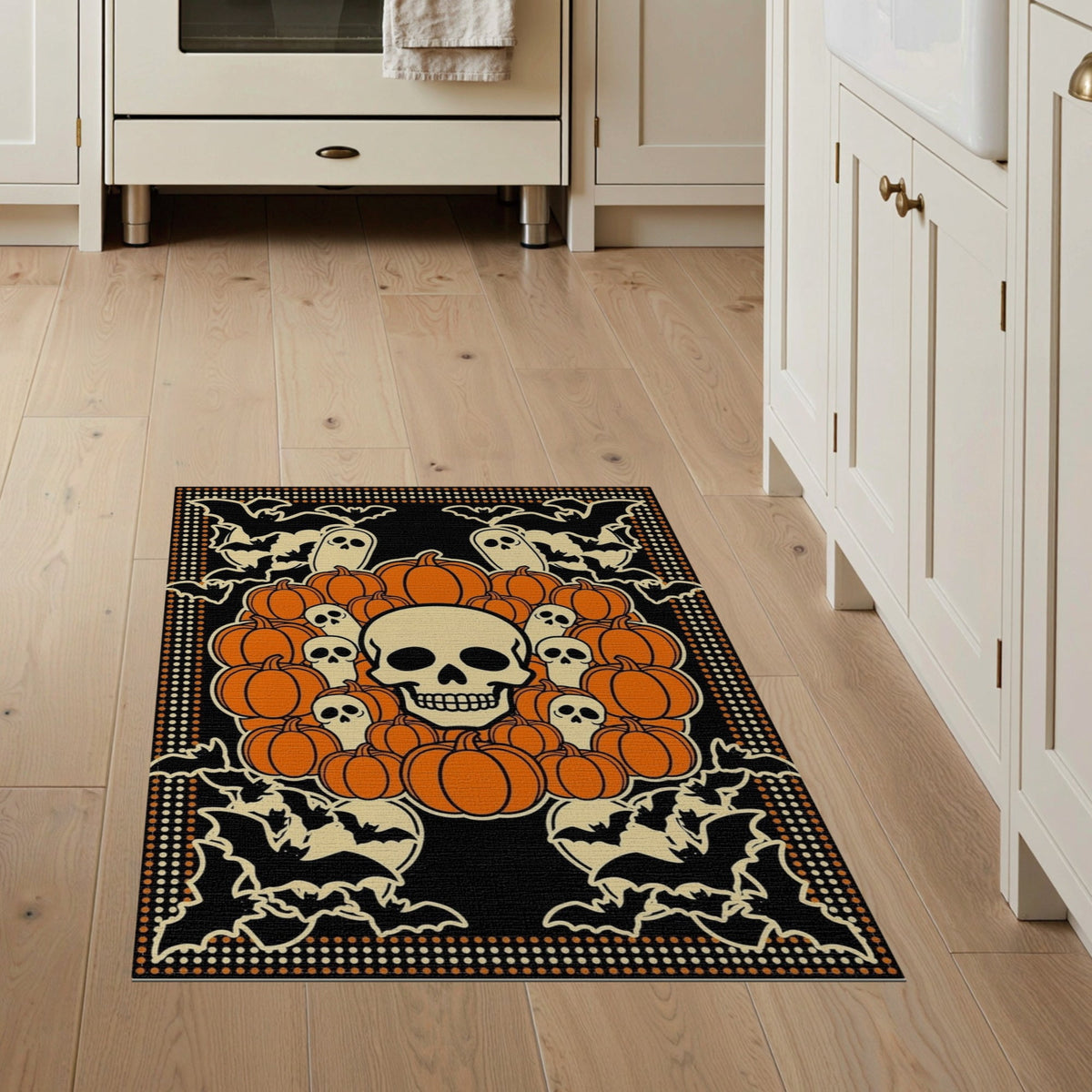 ODIKA 8'x10' Washable Area Rug Halloween Harvest Spirits Grinning Lantern Entrance Doormat Door for Living Room, Under Sectional, Family , Durable, Non-Slip