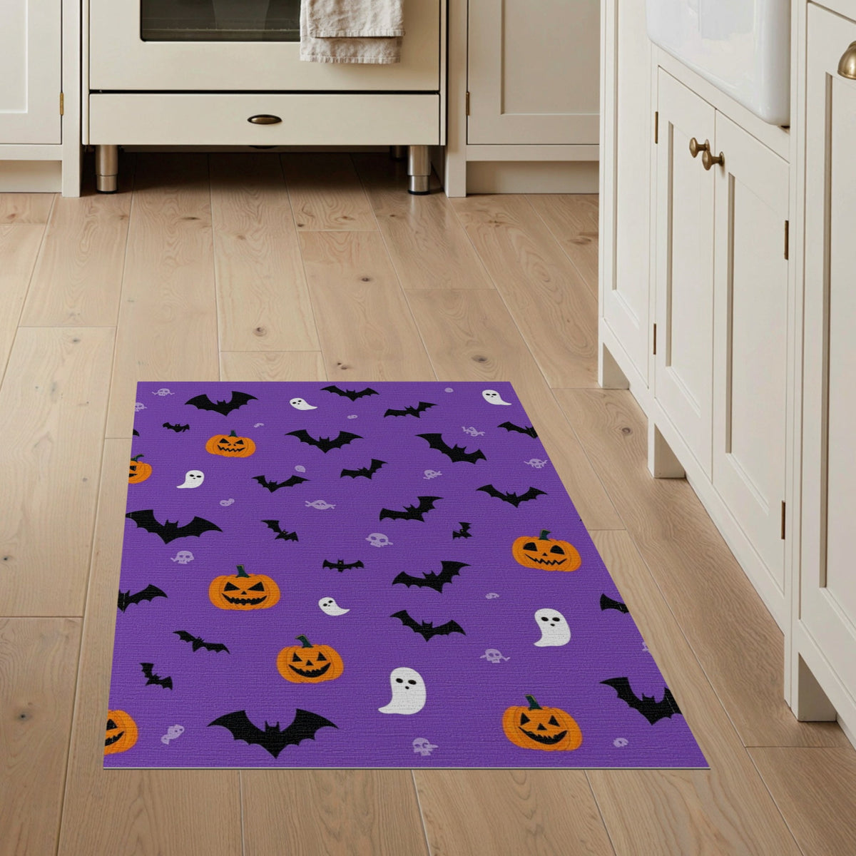 ODIKA Halloween Ghost Pumpkin Bat Skull Welcome Doormat Fiber Door for Dorm Room, Small Living Apartment, Stain Resistant Low Profile