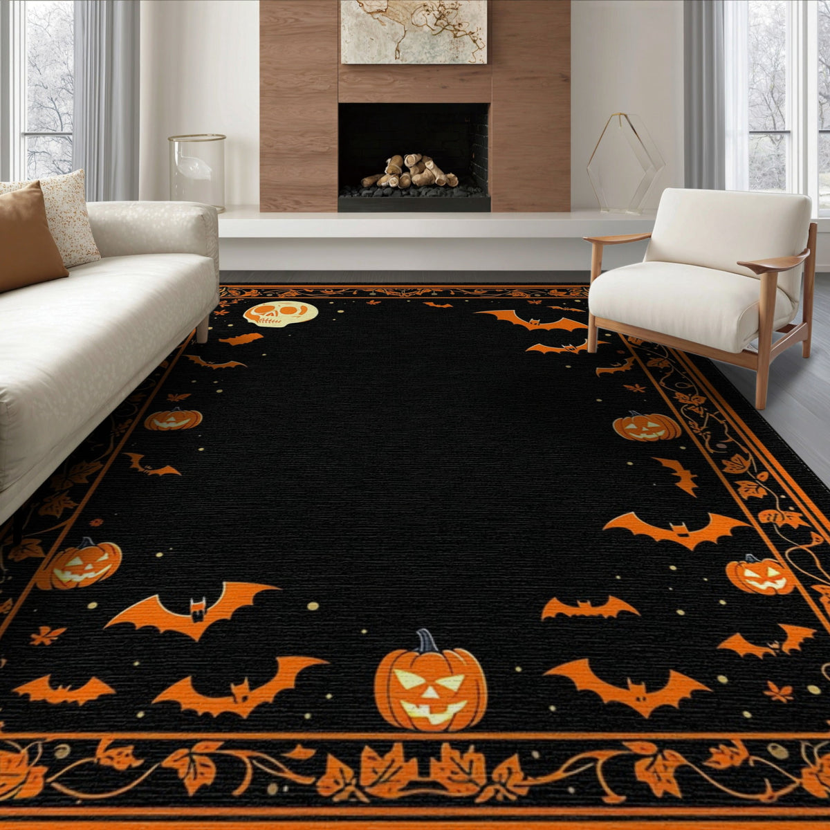 ODIKA Halloween Ghost Pumpkin Bat Skull Welcome Doormat Fiber Door for Dorm Room, Small Living Apartment, Stain Resistant Low Profile