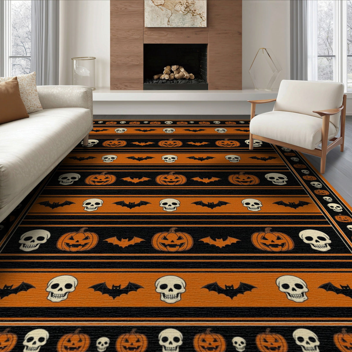 ODIKA Halloween October Phantom Gourd Flying Creature Fiber Doormat Stain Resistant Low Profile for Dorm Room, Small Living Apartment