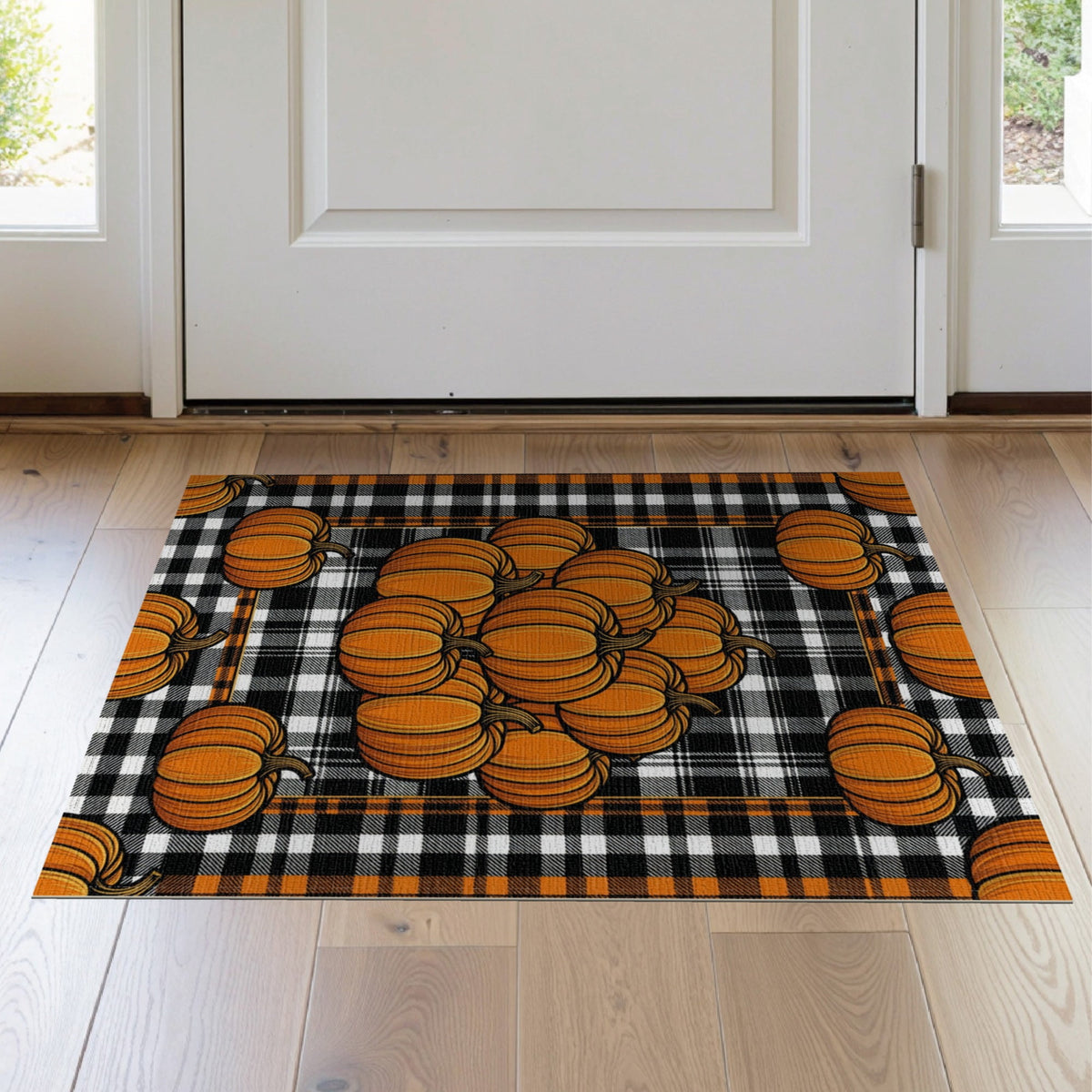 ODIKA Halloween Spooky Pumpkin Phantom Striped Entrance Door Doormat for Playroom, Bedroom, Reading Nook, Pet Friendly & Kids Safe Play