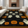 ODIKA 8'x10' Washable Area Rug Halloween Harvest Spirits Grinning Lantern Entrance Doormat Door for Living Room, Under Sectional, Family , Durable, Non-Slip