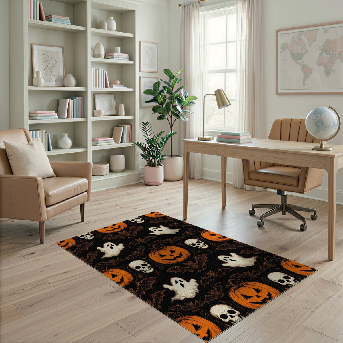 ODIKA Halloween October Phantom Gourd Flying Creature Fiber Doormat Stain Resistant Low Profile for Dorm Room, Small Living Apartment