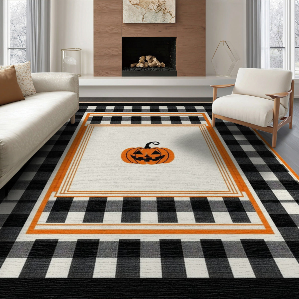 ODIKA Halloween Striped Pumpkin Ghost Farmhouse Welcome Fallc Door Pet Friendly & Kids Safe Play for Playroom, Bedroom, Reading Nook