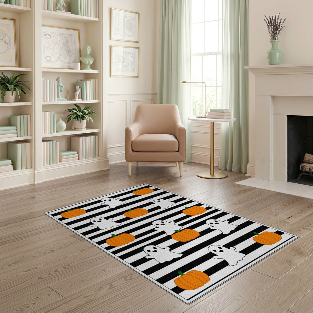 ODIKA Halloween Spooky Harvest Striped Welcome Ghosts Fallc Door Doormat Stain Resistant Low Profile for Dorm Room, Small Living Apartment