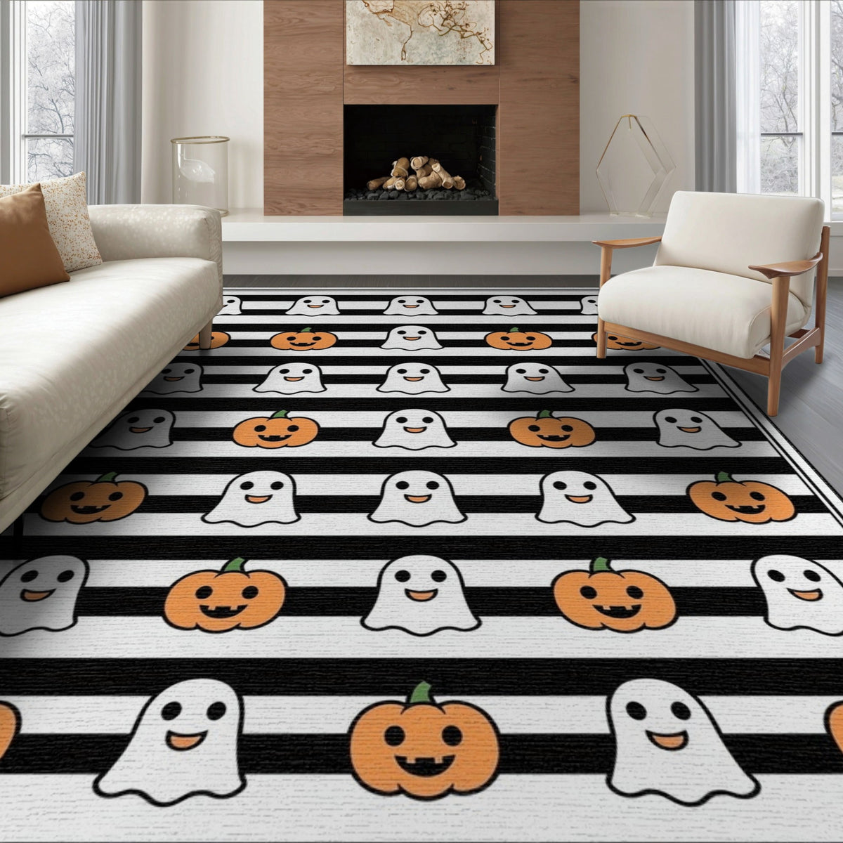 ODIKA Halloween Spooky Harvest Striped Welcome Ghosts Fallc Door Doormat Stain Resistant Low Profile for Dorm Room, Small Living Apartment