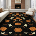 ODIKA Retro Halloween Welcome Featuring Ghosts Pumpkins Bats Skulls Non-Slip Flatwoven for Living Room, Under Sectional, Family