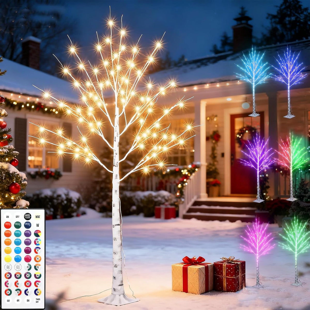 6FT Lighted Birch Tree for Halloween Decorations, 35 Colors Birch Tree with 120 LED Lights Color Changing, White Trees with Multicolor Lights Remote Timer for Home Holiday Party Indoor Outdoor