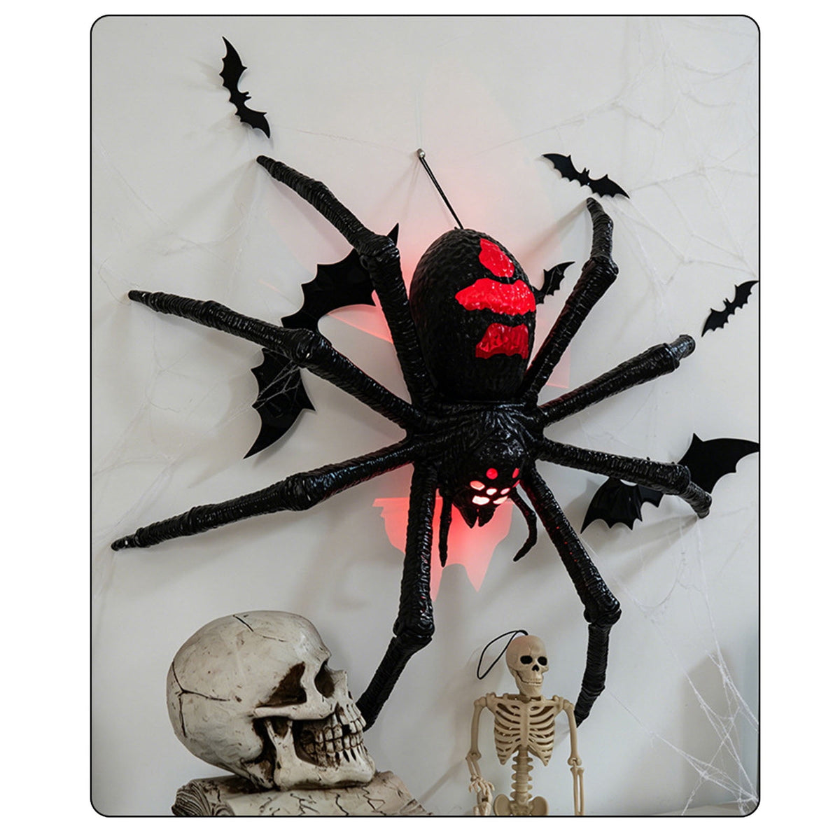 Outdoor Halloween Animatronics Decoration, Scary Black Spider with Lighted Eyes,Terrifying Sound for Yard,Patio,Haunted House,Sound & Motion Activated Hanging Giant Spider Props