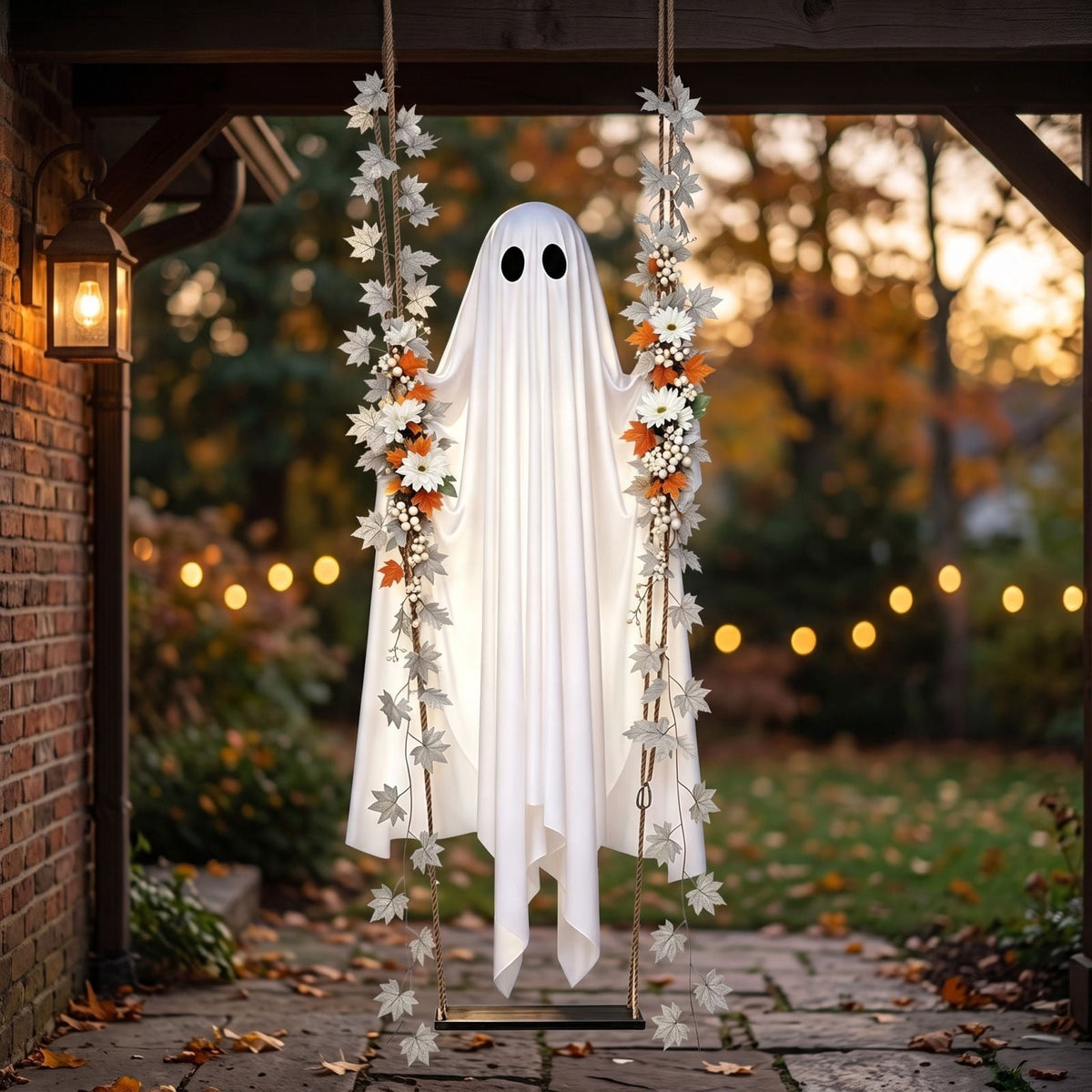 Outdoor Halloween Decorations Gaslight Ghoul, 79" Tall Hanging Skeleton Holding Street Light with Creepy Blue Eyes, Tattered Robe Ghost Decor for Yard Patio Walkway, Front Porch, Road