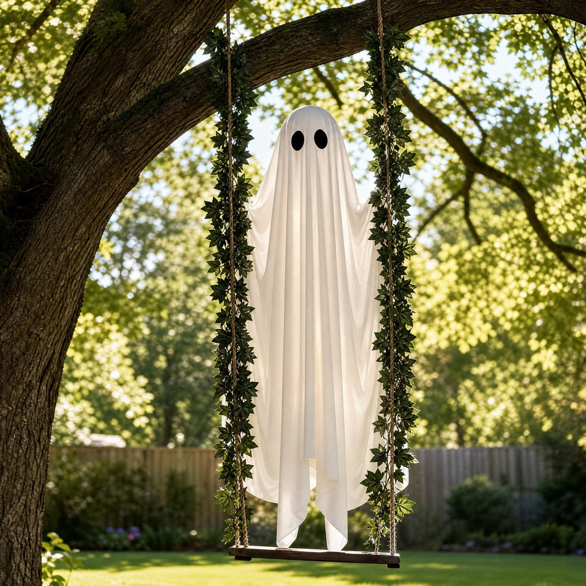 Outdoor Halloween Decorations Gaslight Ghoul, 79" Tall Hanging Skeleton Holding Street Light with Creepy Blue Eyes, Tattered Robe Ghost Decor for Yard Patio Walkway, Front Porch, Road