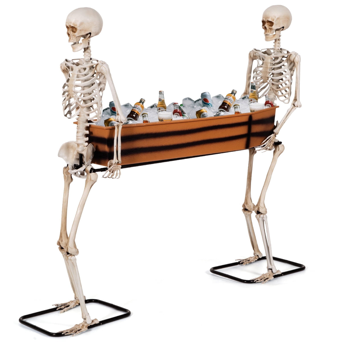 Areker Halloween Skeleton Decorations Outdoor,5 Ft Life‑Size 2 Poseable Skeletons Carrying Coffin Cooler,Halloween Decor for Yard, Haunted House, Bar, Indoor & Outdoor Display