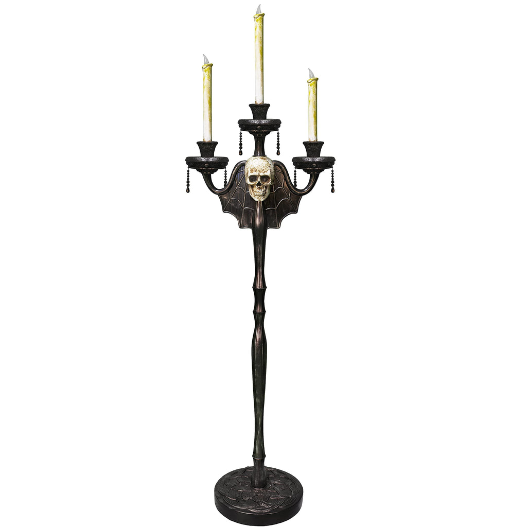 Skeleteen Animated Halloween Candelabra Decoration - Creepy Gothic Haunted Mansion Black Skull Floating Candle Holder Party Decorations Prop