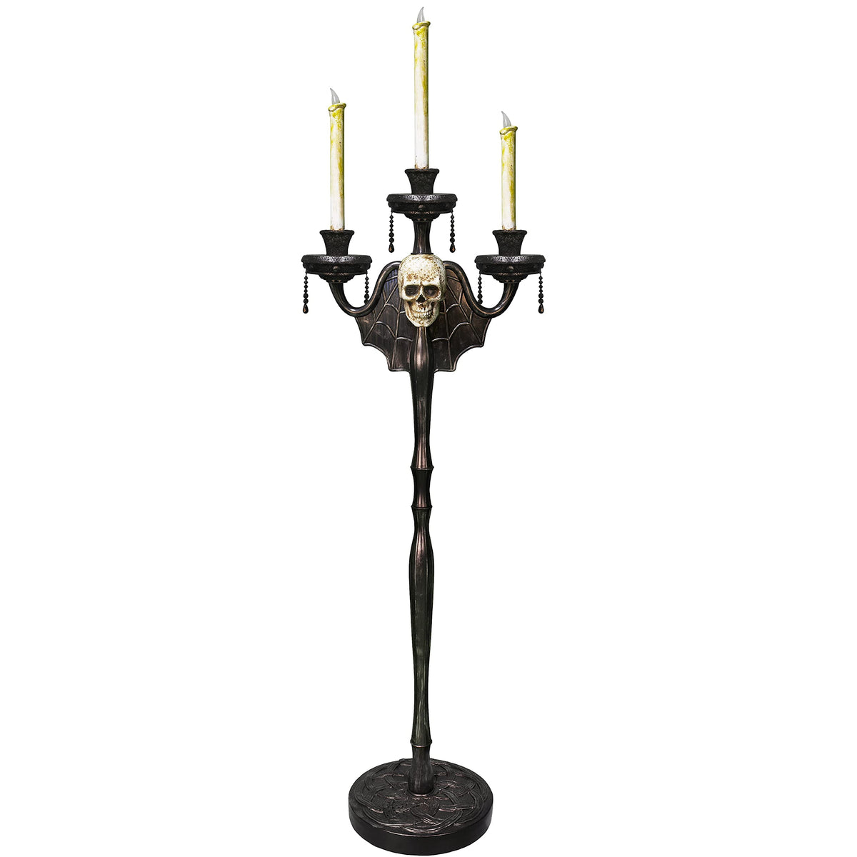 Skeleteen Animated Halloween Candelabra Decoration - Creepy Gothic Haunted Mansion Black Skull Floating Candle Holder Party Decorations Prop