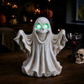 SpookHaven Halloween Ghost Resin Figurine, Light‑Up Ghost Statue with LED Glowing Green Eyes for Spooky Tabletop & Haunted House Party Decor