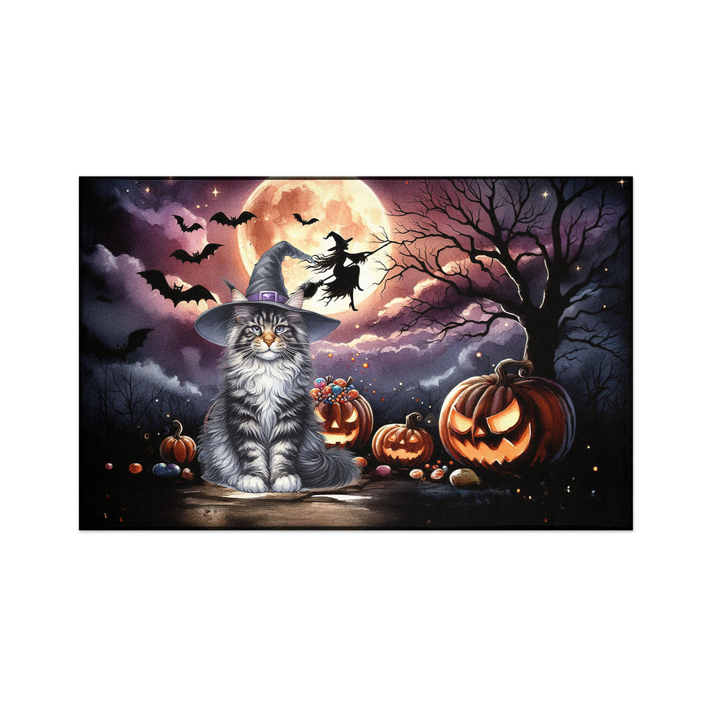 Spooky Halloween Night Witch Maine Coon Glowing Pumpkins Indoor Rug Cat Lover Kitten Owner Gifts Carpet Living Bed Room Sofa Home Decor - 12015