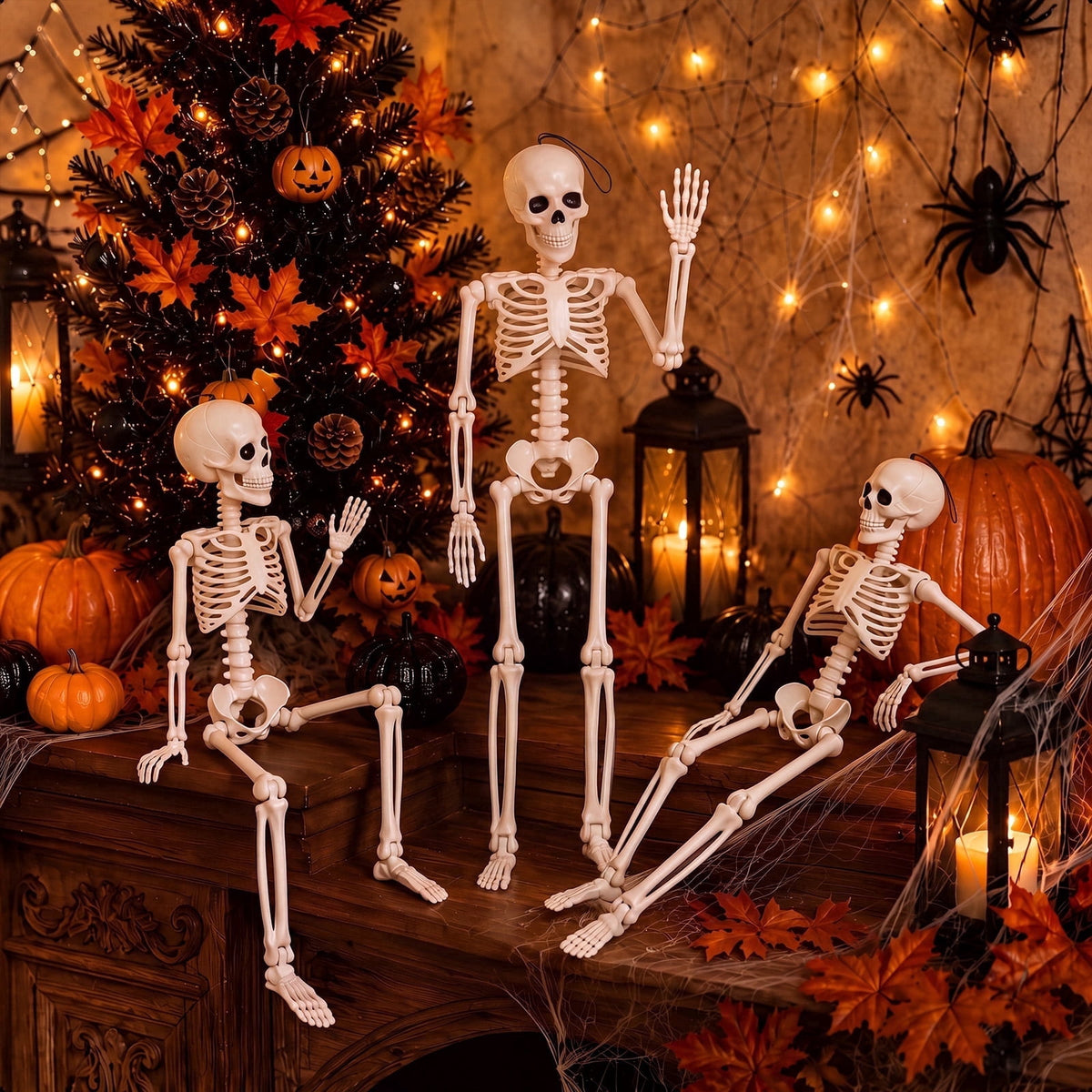 THE BRIVE 5.4ft Life Size Poseable Halloween Skeleton, Movable Joint Plastic Prop for Yard Porch Party Decor