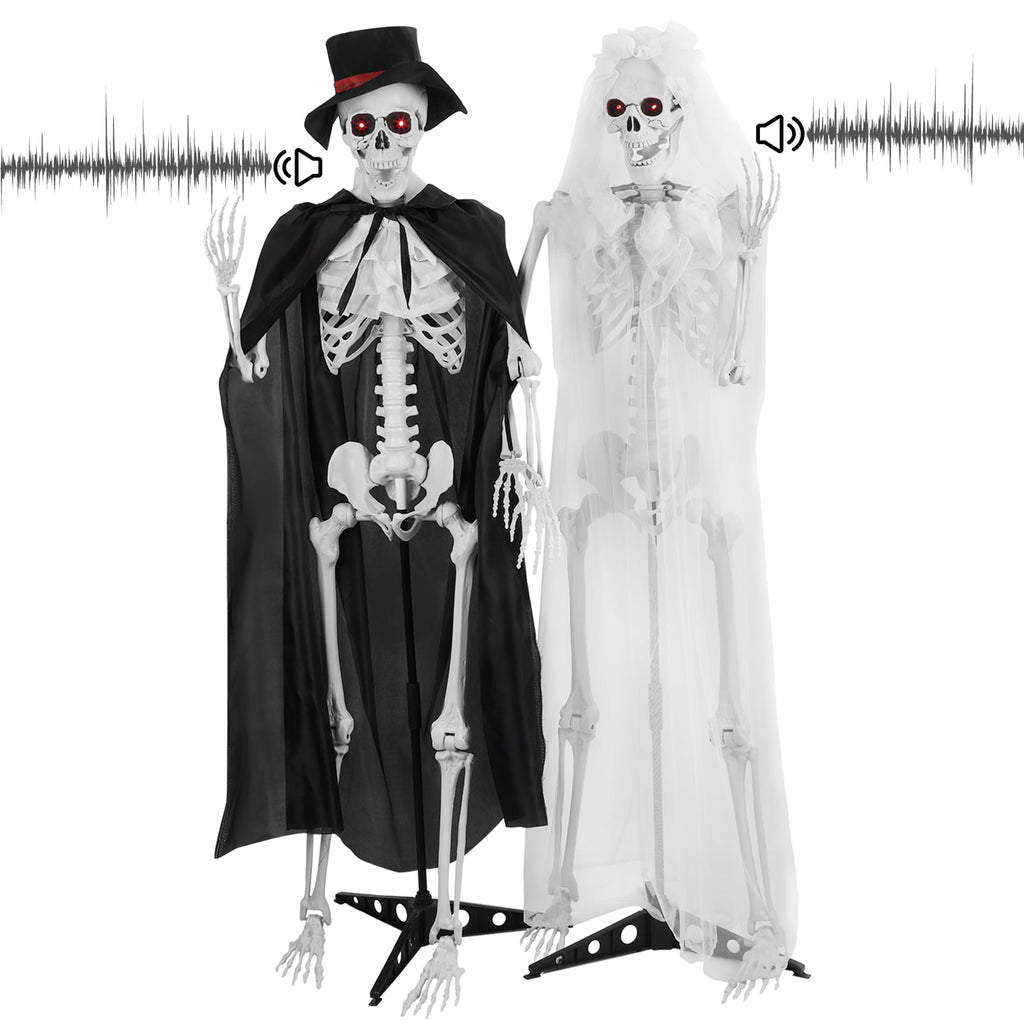 Thehsnt 65" Posable Skeleton Couple - Life Size Halloween Bride & Groom with Movable Joints