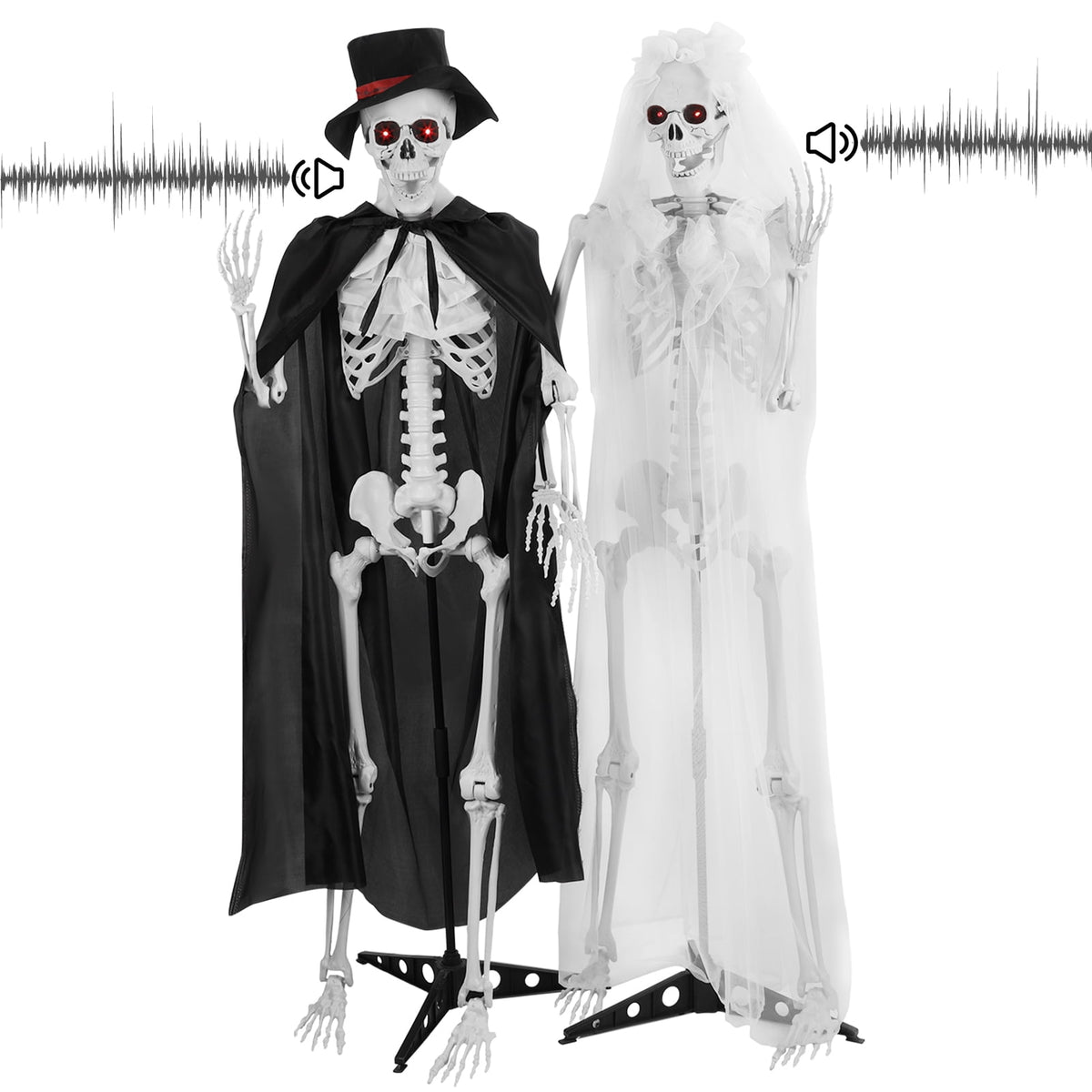 Thehsnt 65" Posable Skeleton Couple - Life Size Halloween Bride & Groom with Movable Joints