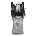 Haunted Hill Farm Red LED Battery Creepy Girl Tombstone with Wings Halloween Animatronic 3.1-Ft.