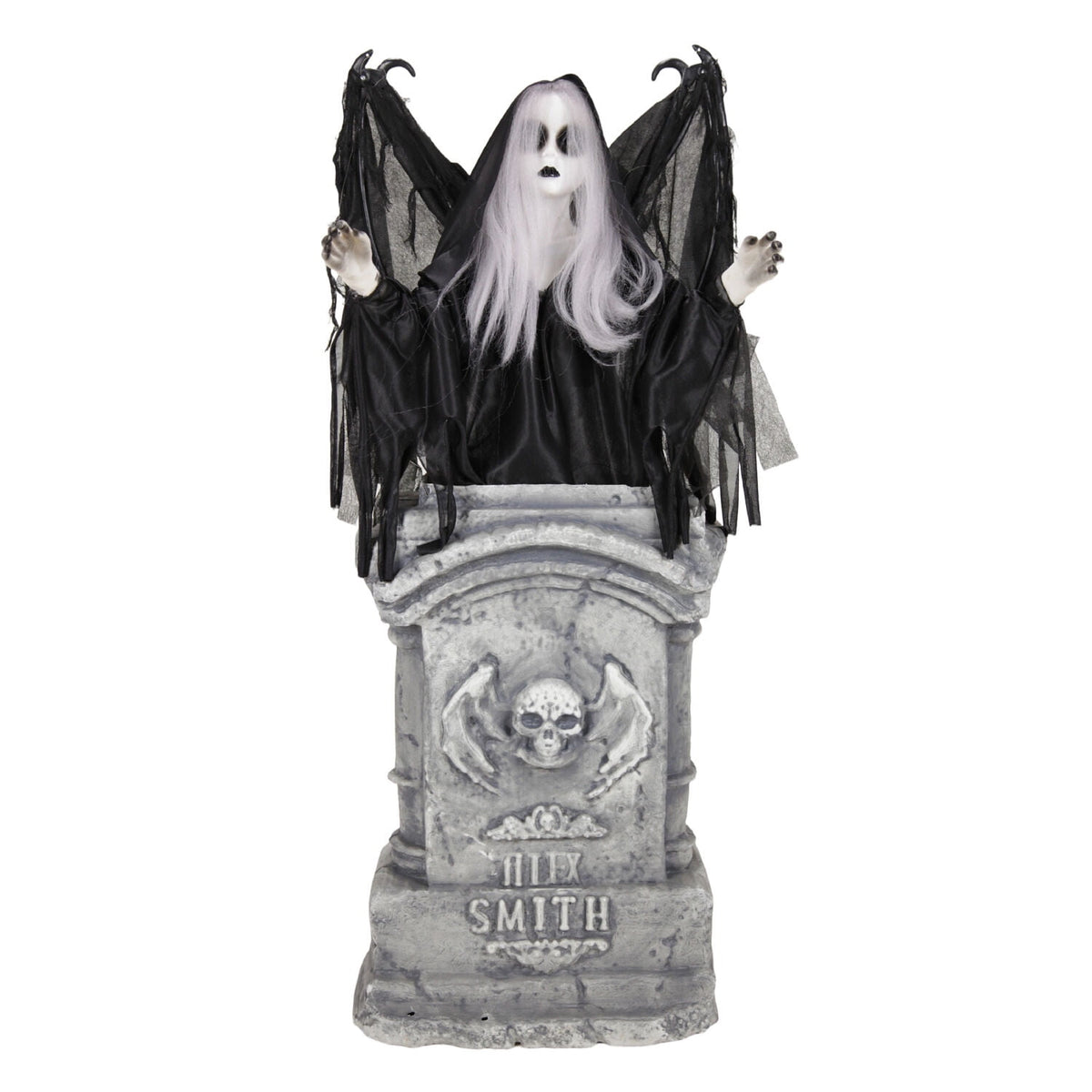 Haunted Hill Farm Red LED Battery Creepy Girl Tombstone with Wings Halloween Animatronic 3.1-Ft.