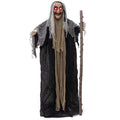 Voglyf Life-Size Scary Poseable Talking Witch 5.6FT, Red LED Glowing Eyes Scary Hag Prop with Wooden Staff, Tattered Gray Cloth Robe Witch for Front Yard Porch Haunted Spooky Party Decor