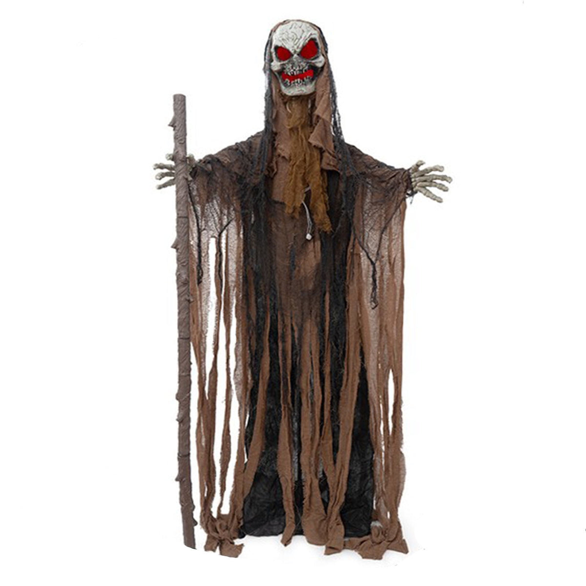 Voglyf Life-Size Scary Poseable Talking Witch 5.6FT, Red LED Glowing Eyes Scary Hag Prop with Wooden Staff, Tattered Gray Cloth Robe Witch for Front Yard Porch Haunted Spooky Party Decor