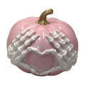 XHKUYI Halloween Skeleton Hands Heart Pumpkin Statue 11 inch, Gothic Pastels Resin Pumpkin Figurines, for Halloween Home Mantel Party Shelf Decors
