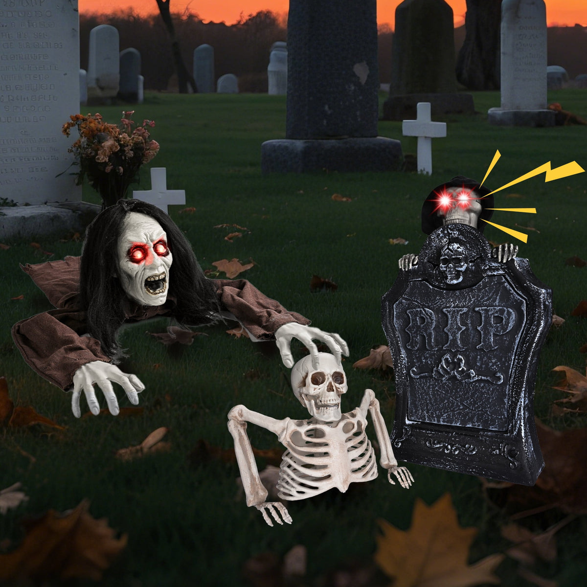 Yescom 15" Animated Halloween Tombstone & Half Skeleton with 8" Crawling Baby Zombie 2026