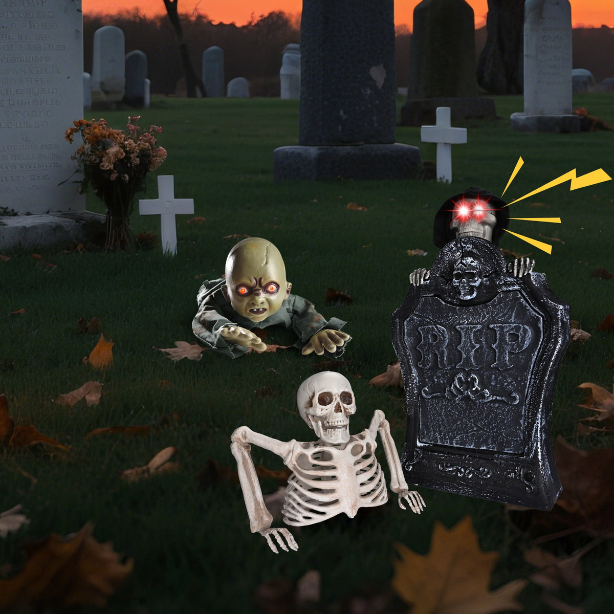 Yescom 15" Animated Halloween Tombstone & Half Skeleton with 8" Crawling Baby Zombie 2026