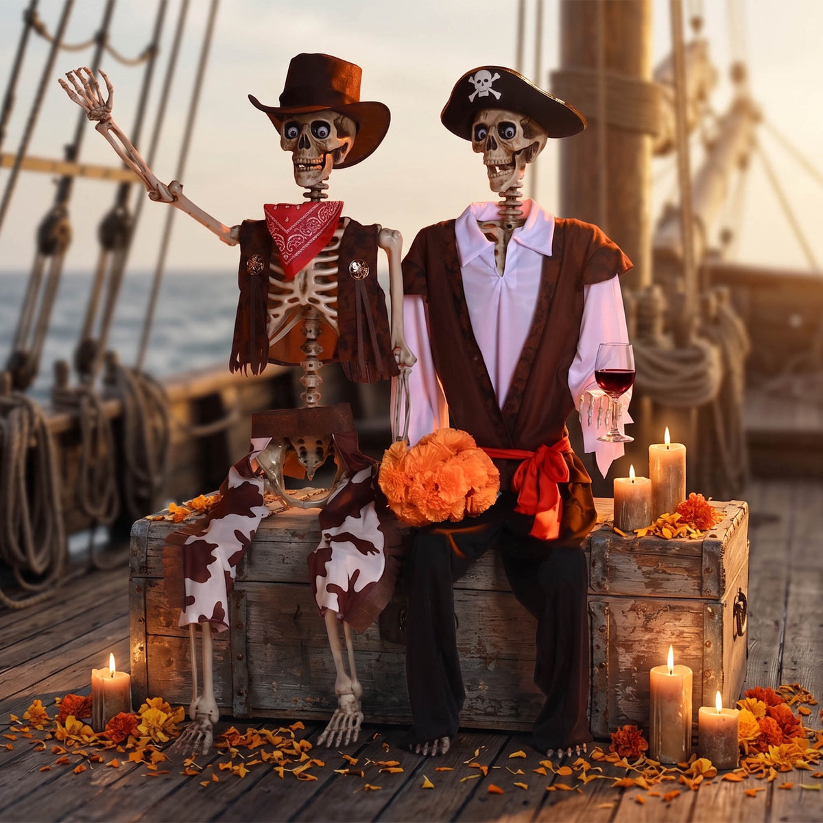 Yescom Halloween 5.6ft Life Size Skeleton Cowboy Detailed Costume Outdoor Indoor Haunted House Props Decor 2026