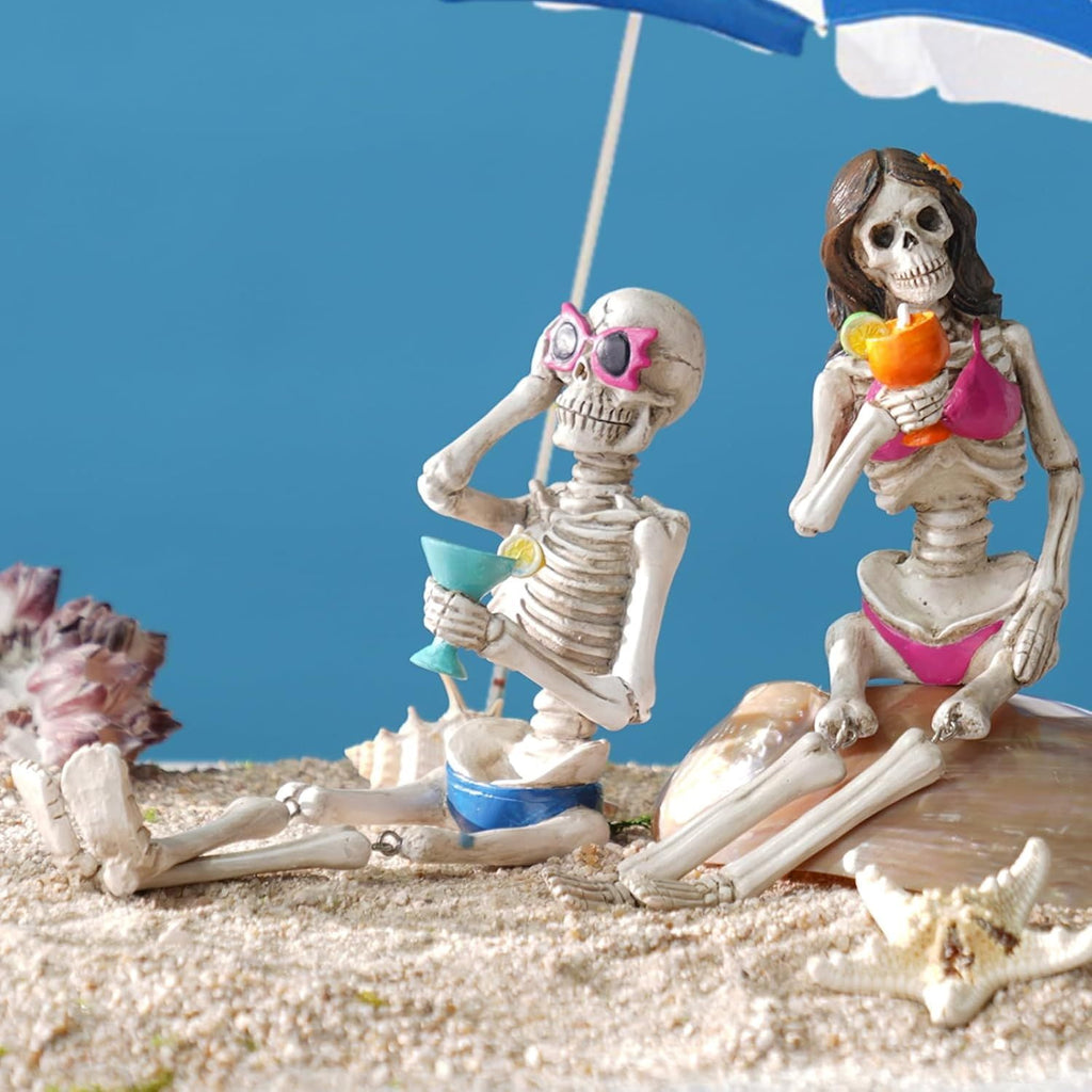 Halloween Skeleton Statue in Bikini Sunglasses for Summer and Spooky Decor