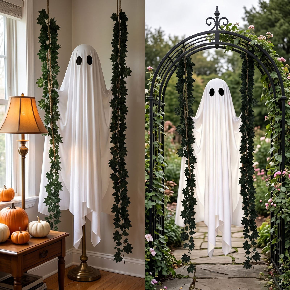 Outdoor Halloween Decorations Gaslight Ghoul, 79" Tall Hanging Skeleton Holding Street Light with Creepy Blue Eyes, Tattered Robe Ghost Decor for Yard Patio Walkway, Front Porch, Road