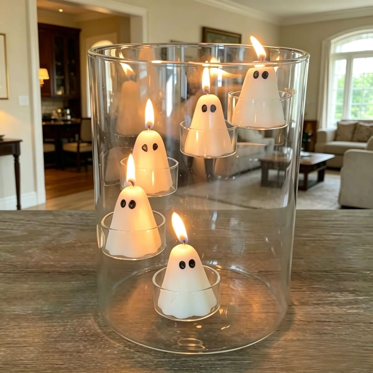 Halloween Glass Cylinder Hurricane Candle Holder for Tea Light Pillar Candle Holders Table Centerpiece,Clear Decorative Geometric Candle Holder for Wedding,Party(ONLY Candle Holder+Candle)