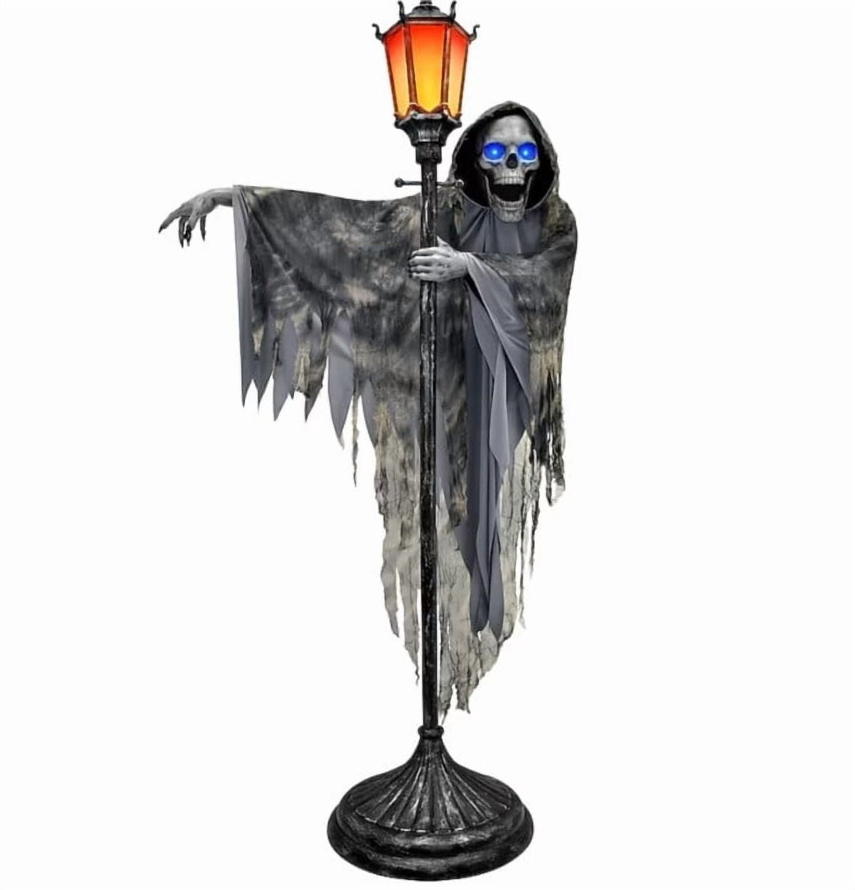 Outdoor Halloween Decorations Gaslight Ghoul, 79" Tall Hanging Skeleton Holding Street Light with Creepy Blue Eyes, Tattered Robe Ghost Decor for Yard Patio Walkway, Front Porch, Road