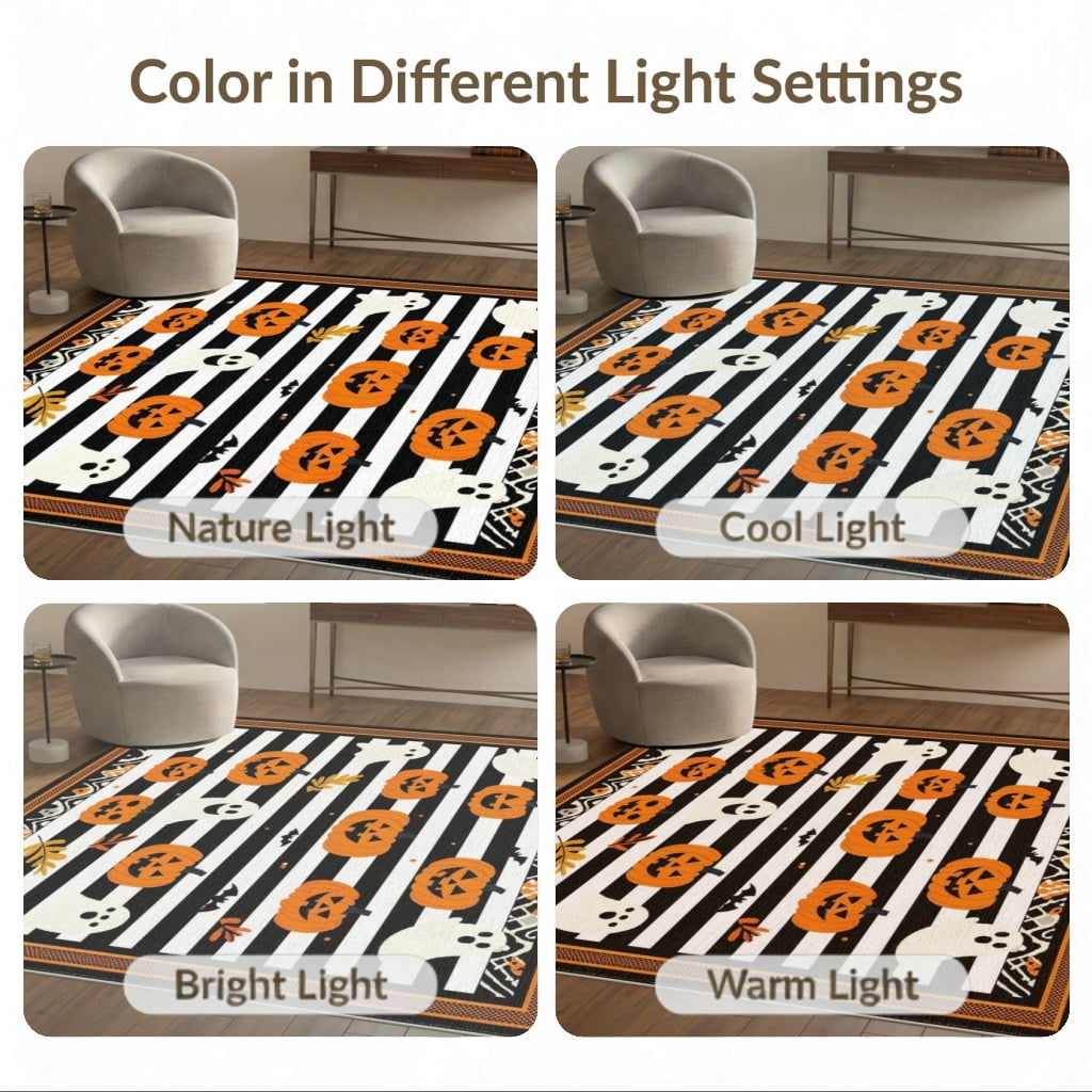 ODIKA Halloween Striped Pumpkin Ghost Farmhouse Welcome Fallc Door Pet Friendly & Kids Safe Play for Playroom, Bedroom, Reading Nook