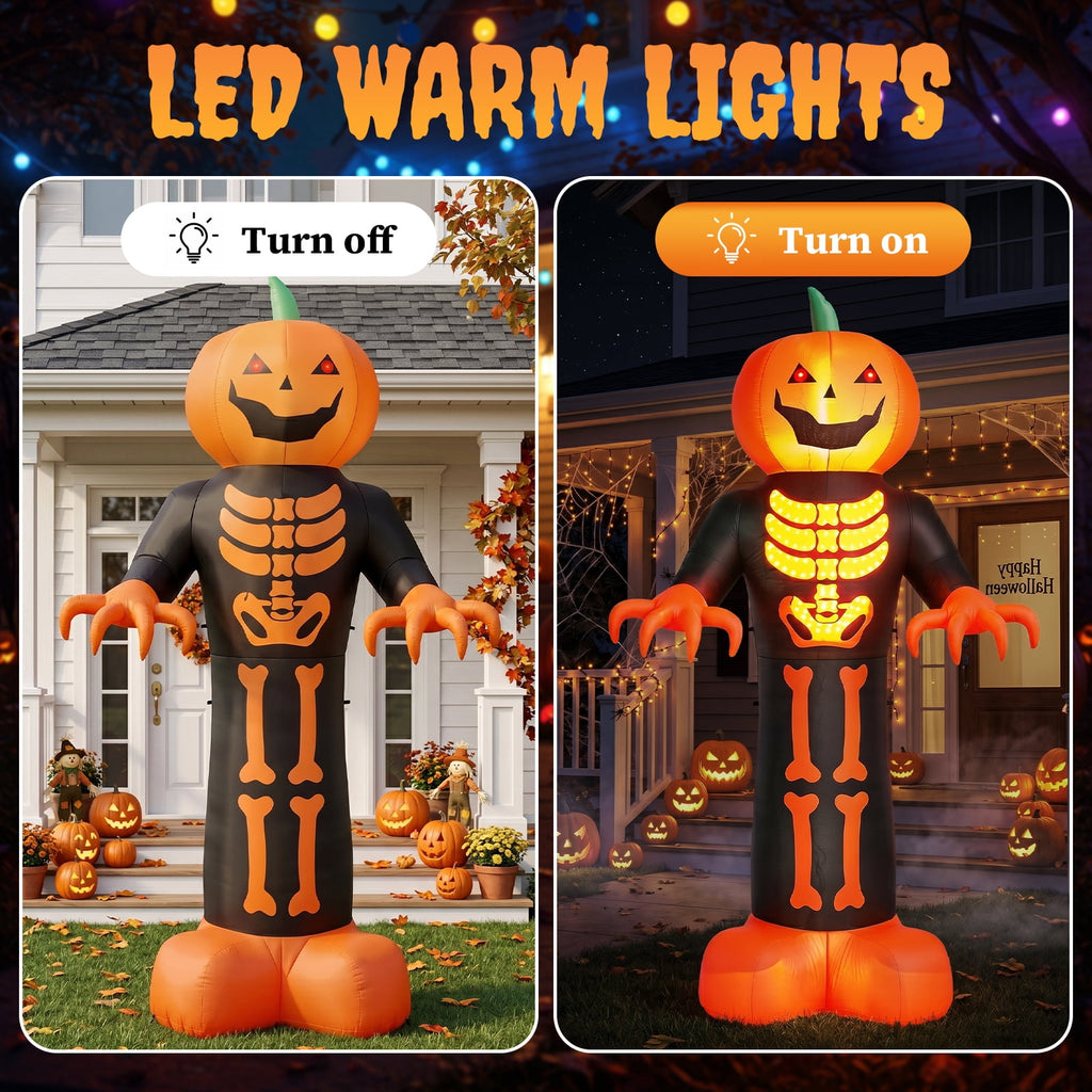 Ktaxon 12' Halloween Inflatables Pumpkin Skeleton Man Outdoor Halloween Decoration,Built-In LED