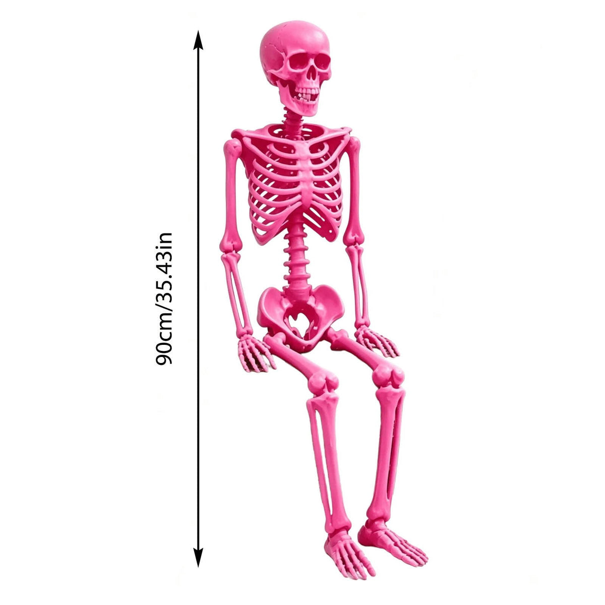 EverydayNest Halloween Posable Skeleton Figurine,35.4in Pink Desktop Ornament with Movable Joints,Spooky Party Decor for Haunted House Table Shelf Yard