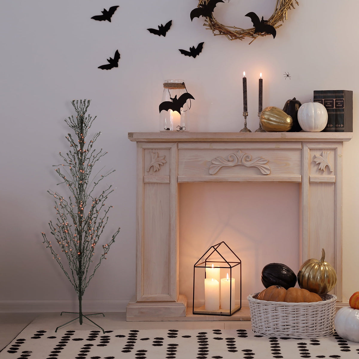Northlight Pre-Lit Cascade Outdoor Halloween Twig Tree - 4' - Black - Orange Lights