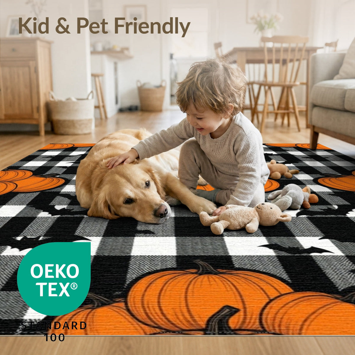 ODIKA Halloween Spooky Pumpkin Phantom Striped Entrance Door Doormat for Playroom, Bedroom, Reading Nook, Pet Friendly & Kids Safe Play