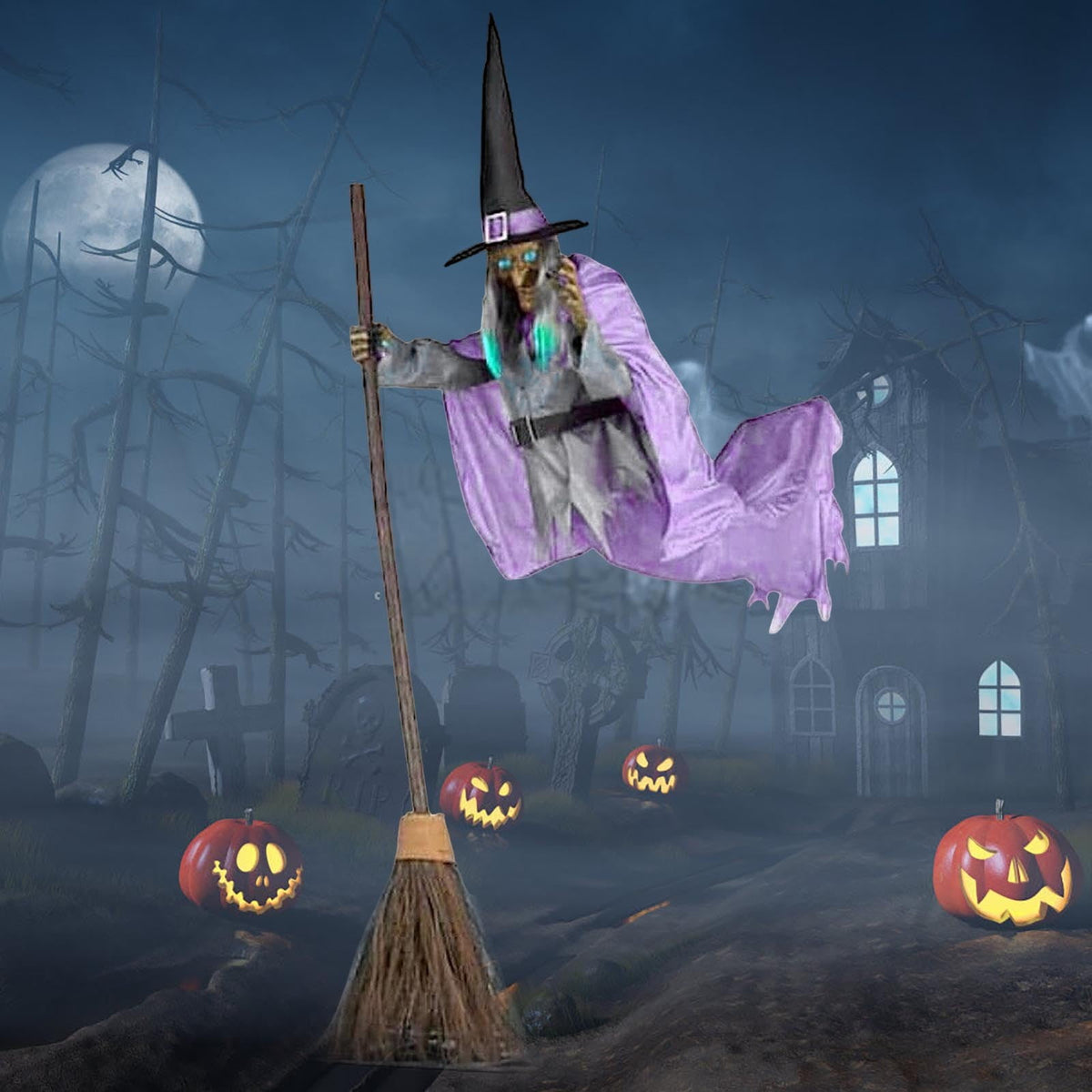 Halloween Decorations 6Ft Halloween Flying Witch Outdoor Hovering Witch Holding Sweeper Props Animated Hovering Witch Home Halloween Decoration Sculptures & Statues 2026