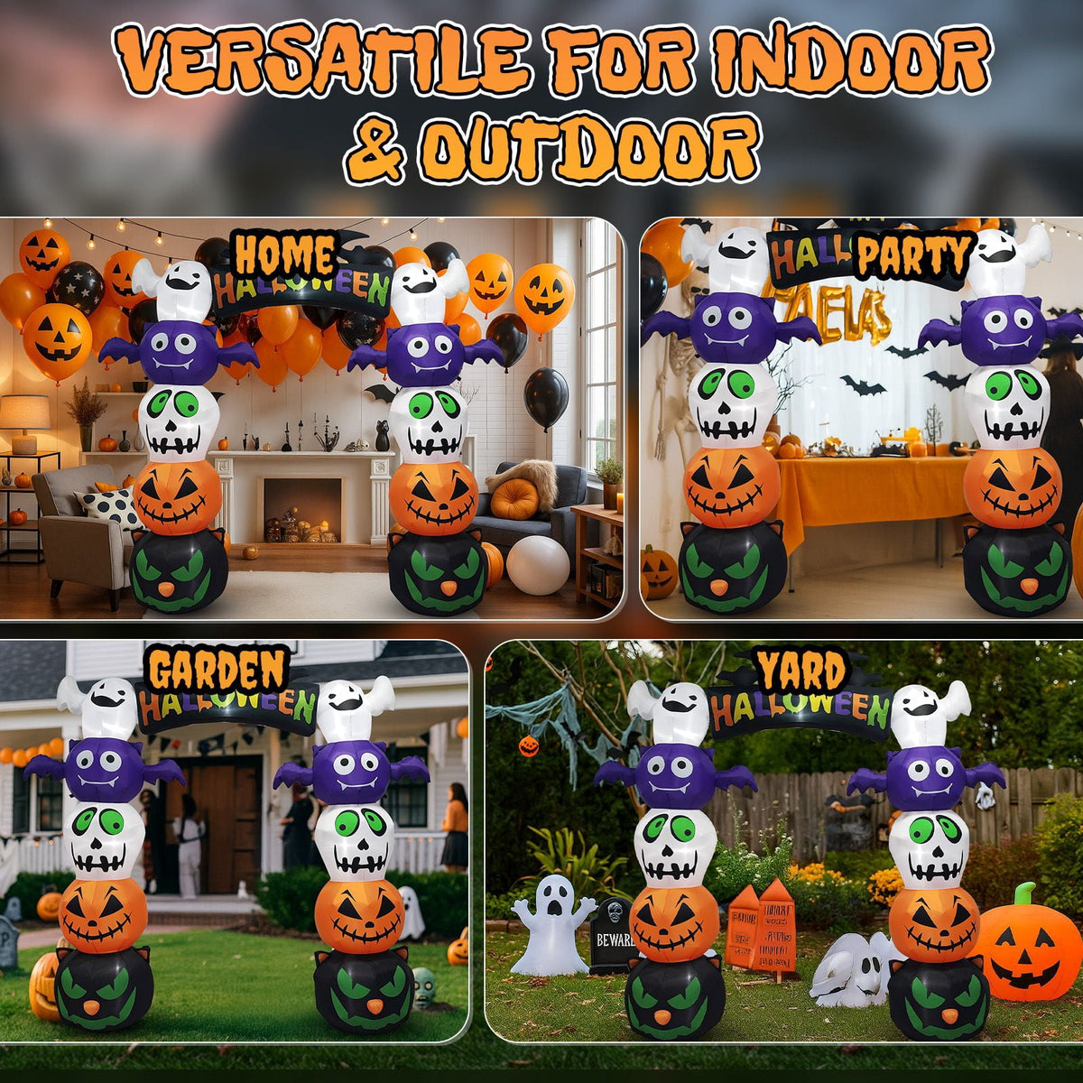 8.2FT Halloween Inflatable Pumpkin Archway with Built-in LED Lights Waterproof Polyester Blow Up Yard Decoration for Garden Party Walkway