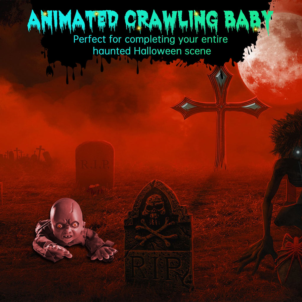 Yescom 15" Animated Halloween Tombstone & Half Skeleton with 8" Crawling Baby Zombie 2026