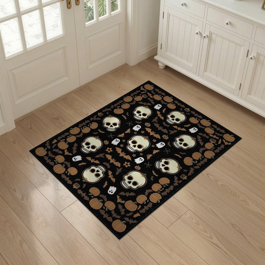 ODIKA 8'x10' Washable Area Rug Halloween Harvest Spirits Grinning Lantern Entrance Doormat Door for Living Room, Under Sectional, Family , Durable, Non-Slip