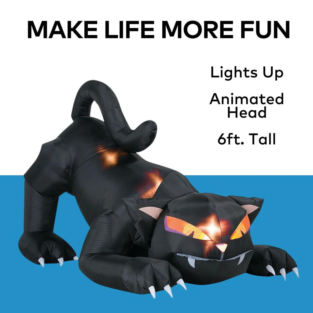 Gemmy 6 ft Inflatable Halloween Cat with Turning Head
