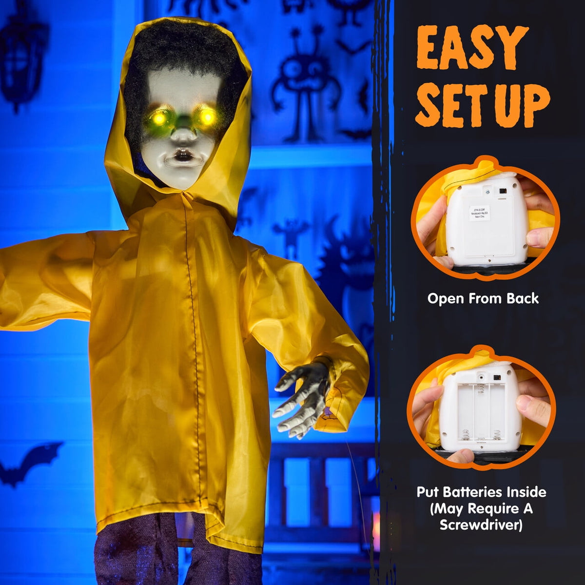 Joyfy 67"(5.6ft) Standing Grim Reaper with Chain, Large Halloween Decorations Outdoor, Life Size Animatronics Skelton, Sound-Actived Party Decor with Creepy Sound & LED Eyes, Scary Haunted House Prop
