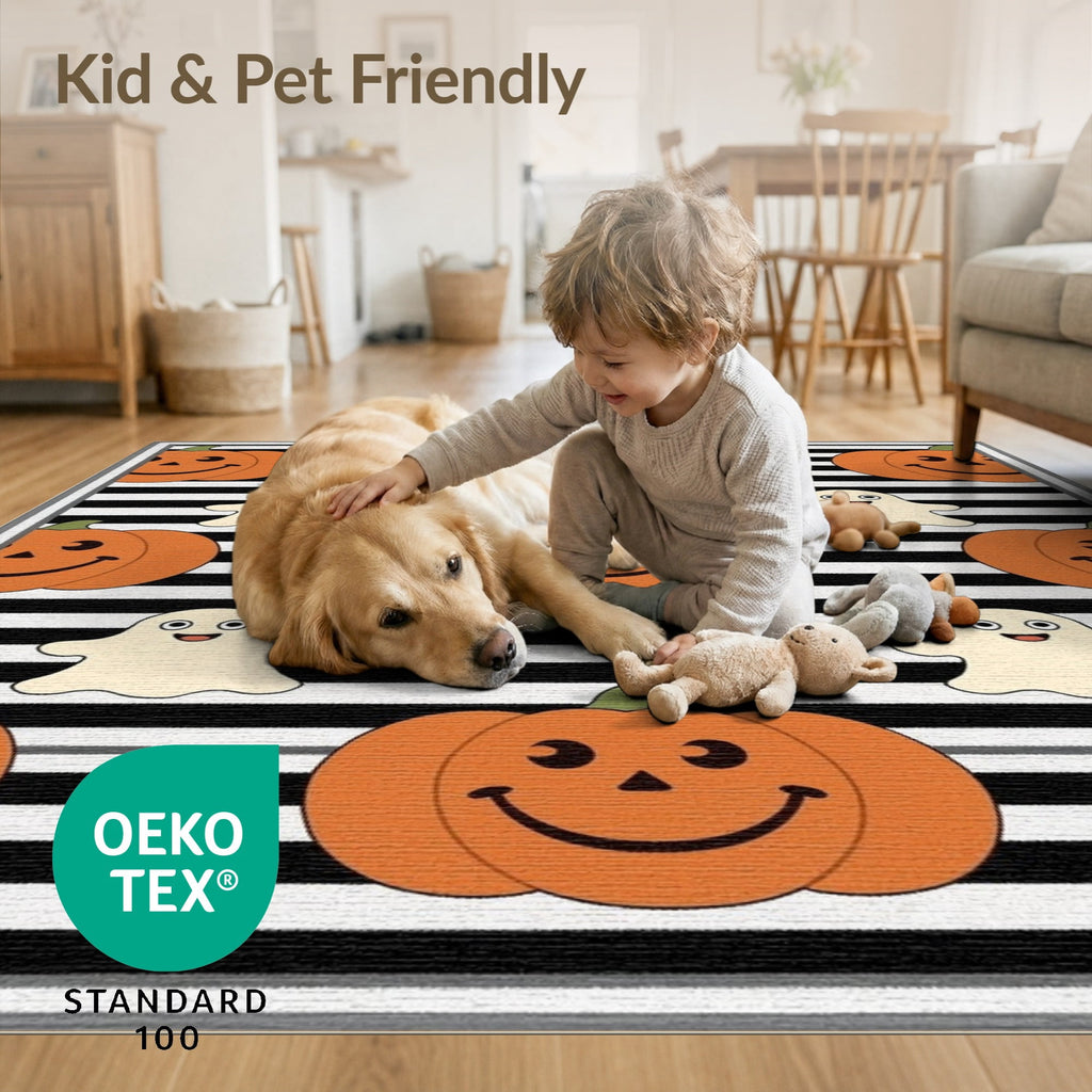 ODIKA Halloween Spooky Harvest Striped Welcome Ghosts Fallc Door Doormat Stain Resistant Low Profile for Dorm Room, Small Living Apartment